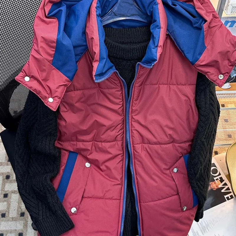 

Жилет с капюшоном Thiened Fce, мужской теплый хлопковый жилет с воротником на молнии, модный зимний модный молодежный повседневный цвет