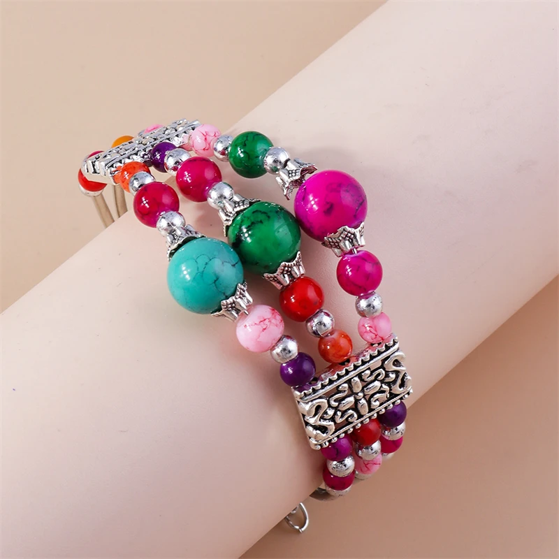 Böhmische Türkis-Perlenarmbänder für Damen, handgefertigte Armbänder und Armreifen mit Steinperlen, Mädchen-Party- und Feiertags-Schmuck, Geschenke – Detail 5