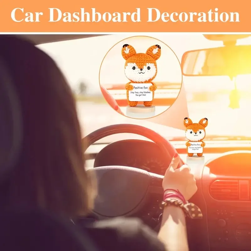 تمثال ثعلب إيجابي مصنوع يدويًا من الكروشيه مع بطاقة رسالة ملهمة، ثعلب متماسك لطيف باللون البرتقالي والأبيض للدعم العاطفي للمنزل #5