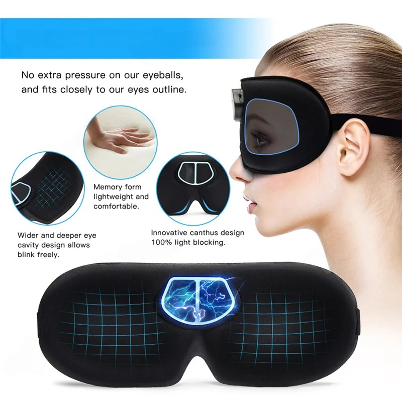 Mascarilla para dormir para aliviar el masajeador de cabeza EMS inteligente, alivio de pulso eléctrico, ayuda para la migraña, parasol de viaje, venda para los ojos, dispositivo para dormir