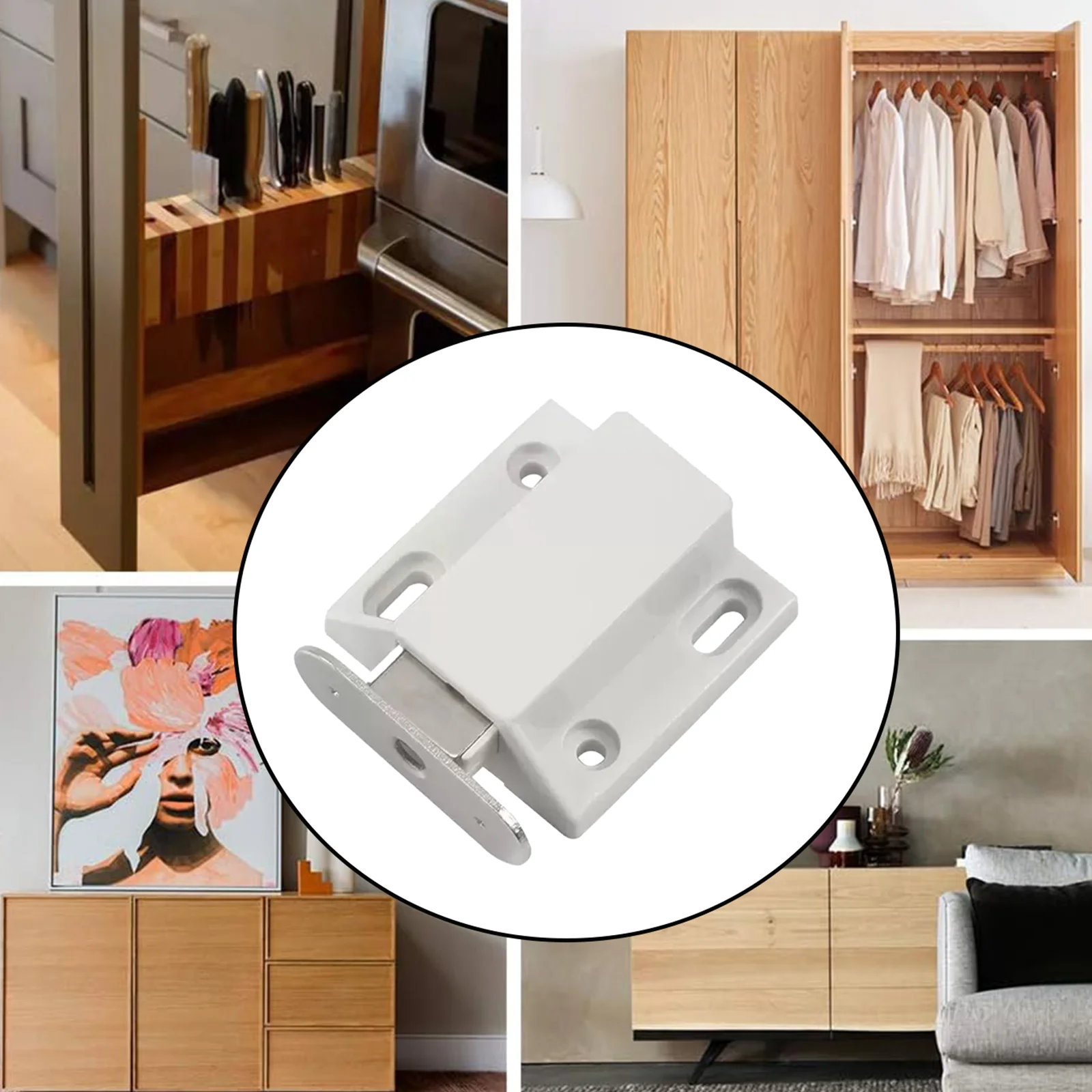 Spring-Loaded Magnetic Cabinet Door Latch, No-Knob Push-to-Open Touch Catch Kit, Cabinet Push Latch (Single/Double Collision)