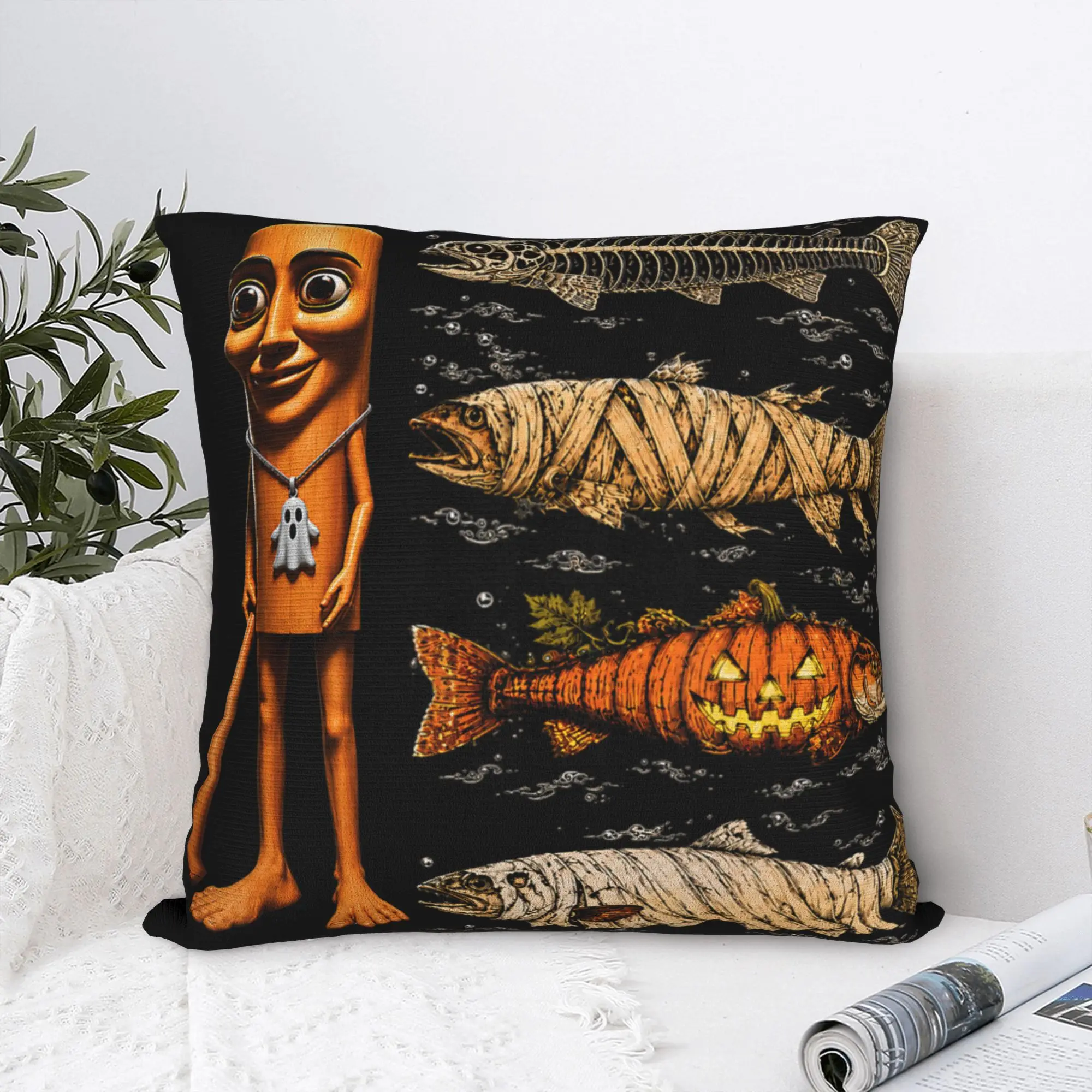 Pillow Case Tung Tung Sahur Halloween Trout Ghost Pumpkin Skeleton Design Pillow Cover For Living Room Bed Chair Pillowcases