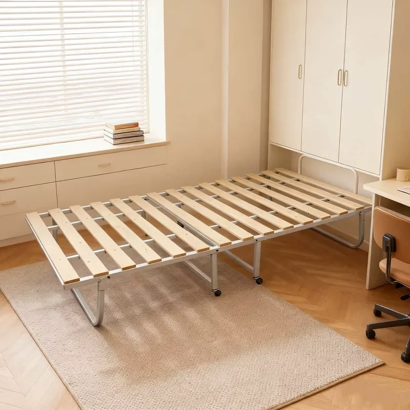 Modern Portable Metal Folding Bed 100cm Wide Durable Bi-fold Slatted Frame for Bedroom Living Room Eco Friendly Wholesale