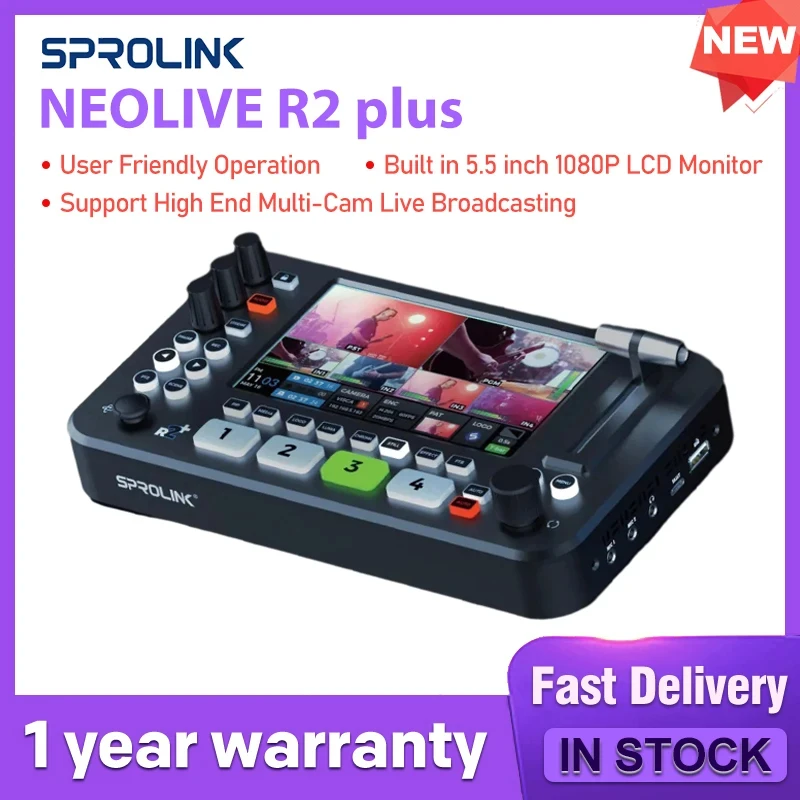 SPROLINK NEOLIVE R2 Plus Video Switcher Multi-Camera with USB 3.0 HDMI-Compatible Inputs Mixer Capture Live Stream