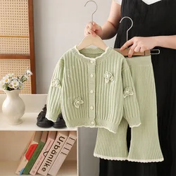 Girls Knitted Clothing Sets Spring Autumn 2026 Children Woolen Jersey Sweaters Coats Pants Princess Suit For Baby Outfits Kids 6