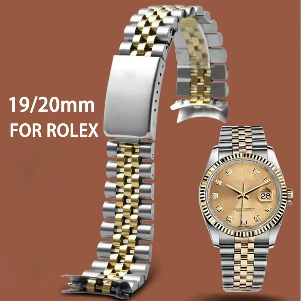 19mm 20mm Curved End Metal Strap for Rolex Watchbands Solid Stainless Steel Band for Women Men Bracelet Watches Accessories