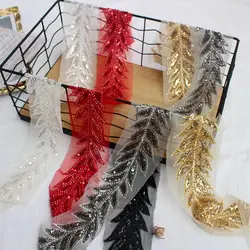 0.5 metri oro rosso bianco paillettes netto pizzo Trim nastro abito da sposa collare fai da te cucito indumento copricapo materiali foglia pizzo 7cm