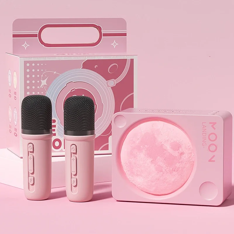 Mini Moon Light ลําโพงบลูทูธแบบพกพาเสียง Hifi เพลงกล่องไมโครโฟนคาราโอเกะไร้สายที่มีสีสัน Ambient Light Best Gif