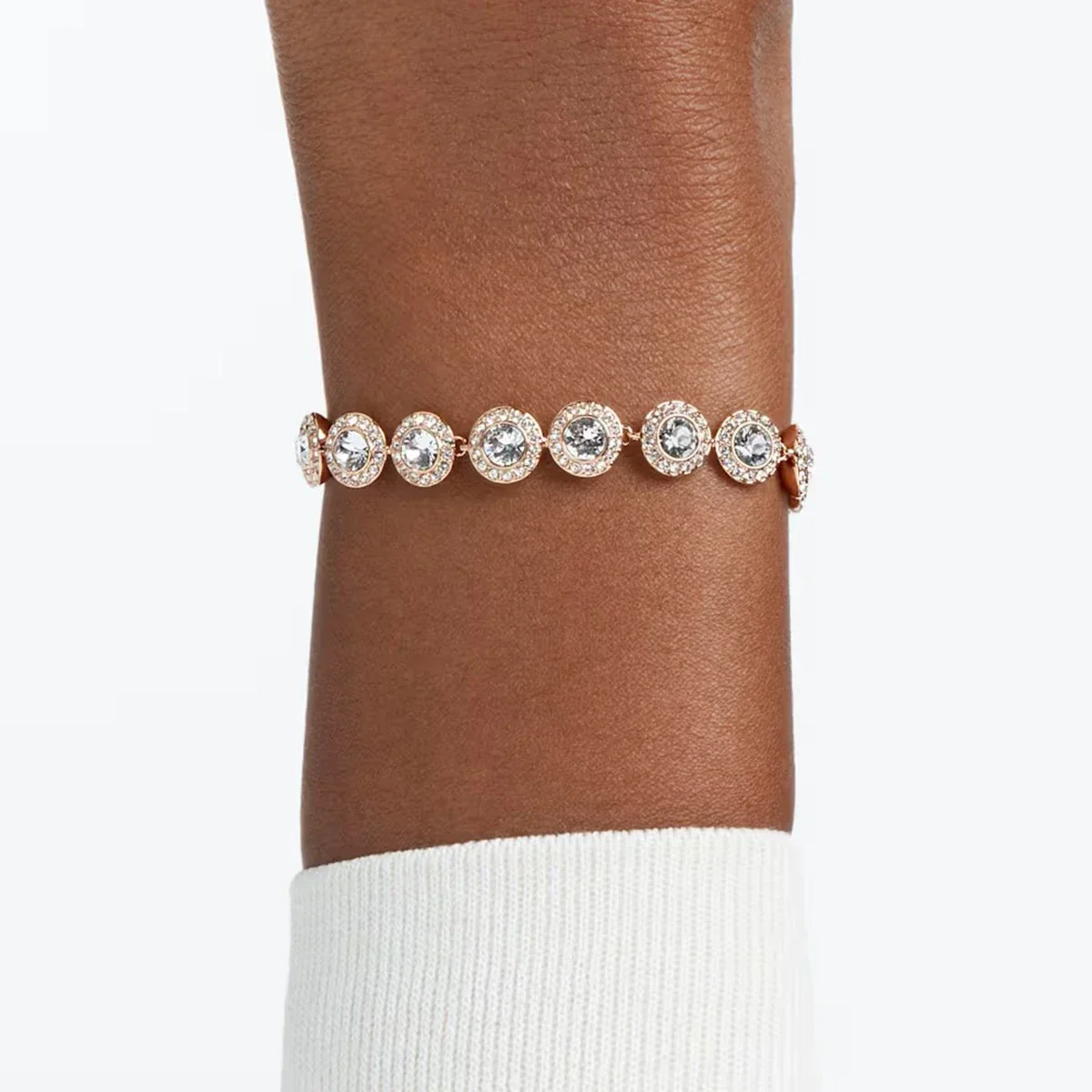 S925 الفضة الكلاسيكية السعادة الماس جولة كريستال أقراط سوار قلادة مجموعة النساء رائع Una Angelic سلسلة مجوهرات مجموعة #3