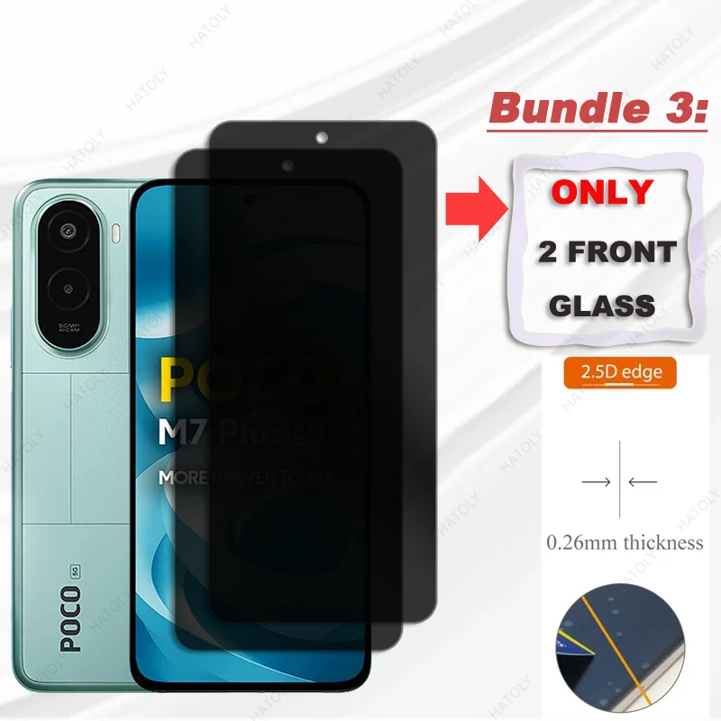 4PCS Privacy Screen Protector For Xiaomi Poco M7 Plus Glass For Poco M7 Plus Anti Glare Camera Lens Protector Anti-spy Glass