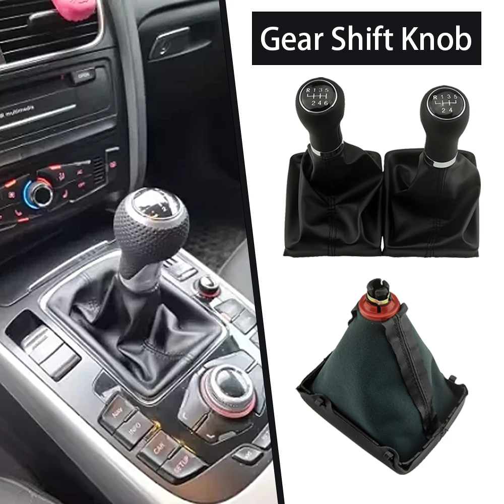 Car Manual 6 Speed Gear Stick Shift Knob With Leather Lever Handle Cover For Audi A4 S4 B8 8K/A5 8T/Q5 8R 2007-2015 S-Line