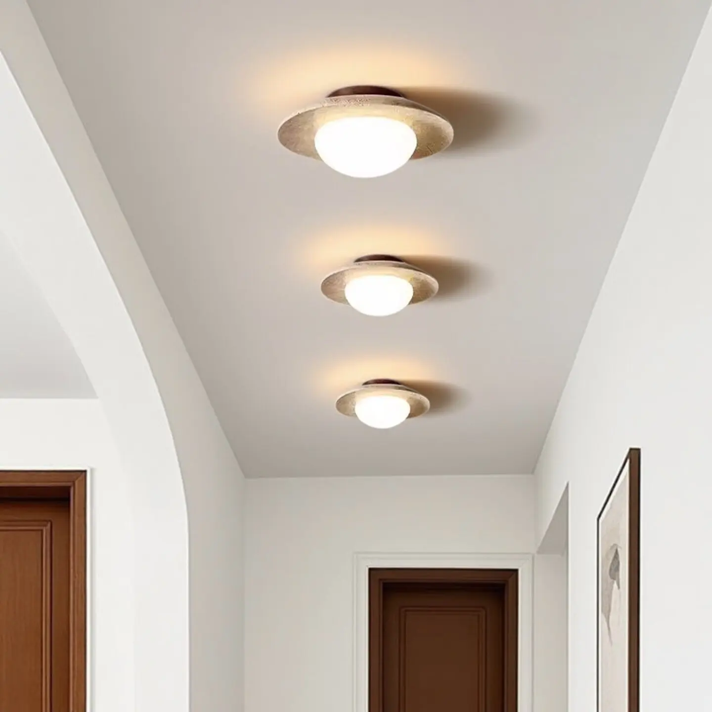

Natural stone ceiling light Wabi Sabi style cream colored porch balcony lighting modern disc-shaped home decoration light