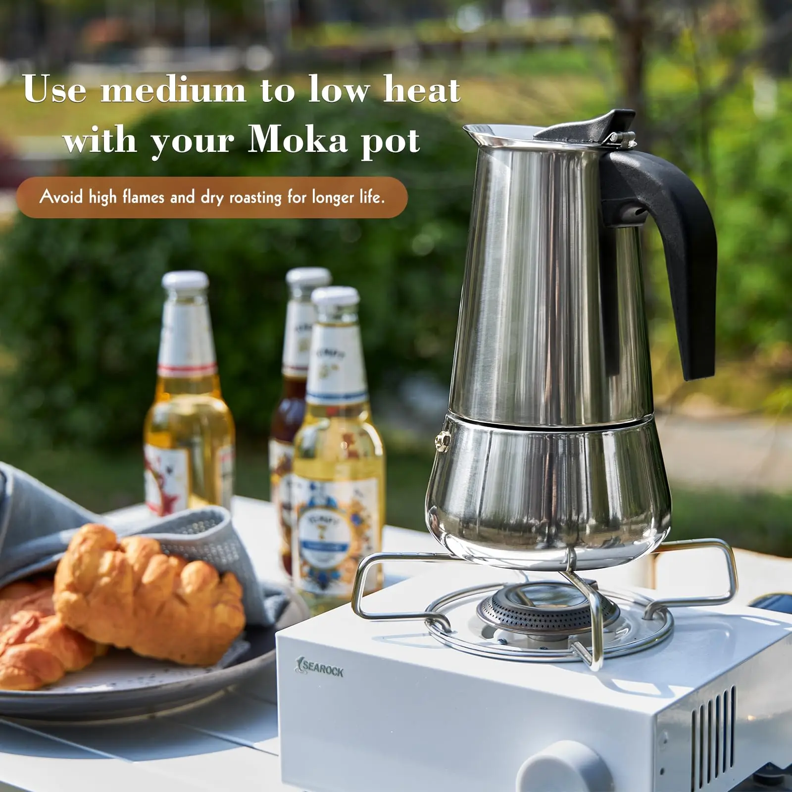 1-12Cups Stainless Steel Stovetop Moka Pot Portable Coffee Pot Fast Heating Extraction Italian Coffee Machine for Home Outdoor