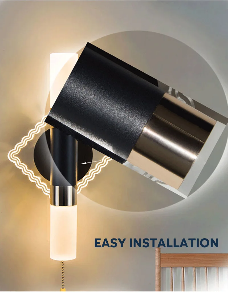 أضواء الجدار الشمعدان الحديثة لأضواء مرآة حمام الفندق مع التبديل تركيبات الإضاءة الديكور الاكريليك الكروم الأسود