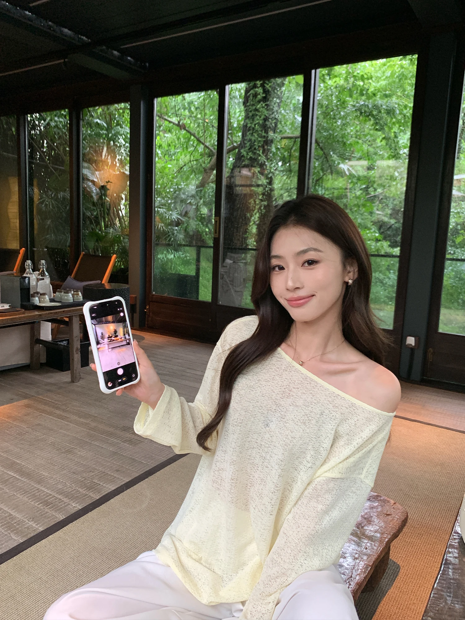 Pusumede Loose Long Sleeve T-Shirt Women Summer Transparent Sun Protection Casual Style Standard Fit Polyester Fiber round Neck