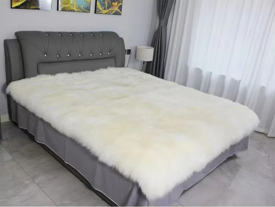 Square Real Sheepskin Rug for Home Decor, Sheep Fur Carpet, Bed White Shaggy Blanket, Sofa Floor Mat, Christmas Decoration