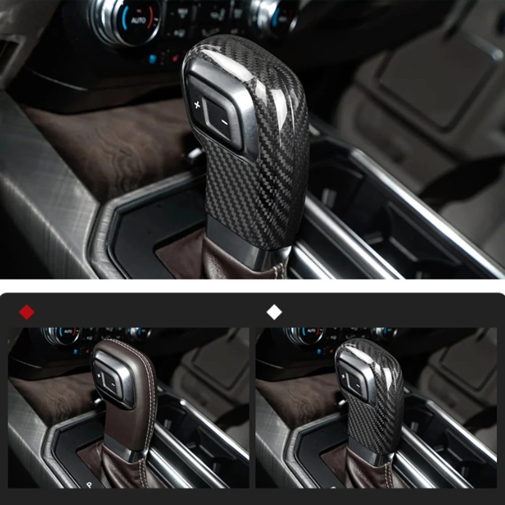 Real Carbon Fiber Gear Shifter Head Decoration Shell Cover for Ford F150 Raptor 2015-2020 Low Version Without Button Shift Head