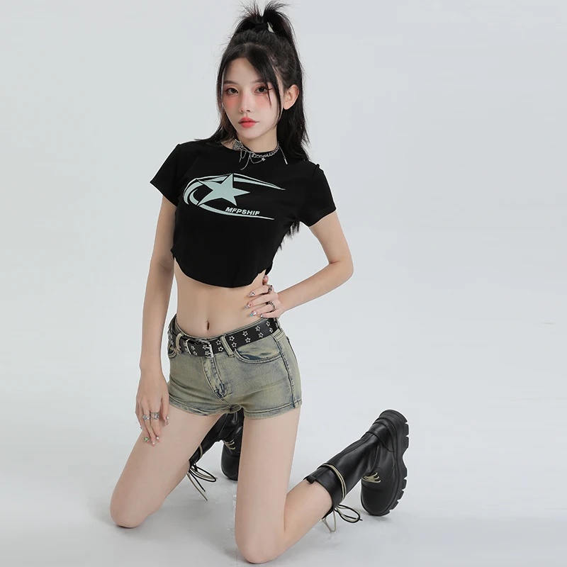 Summer Women Denim Shorts Lady Low Waist American Y2K Elastic Slim Fit Hot Pants Korea Female Sexy Fashion Hip Wrapping Jeans