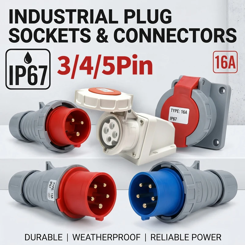 

IP67 Industrial Power Connector – 16A 220V/380V 3P/4P/5P Socket Plug Set, Movable Housing, Copper Contacts, CE Certified