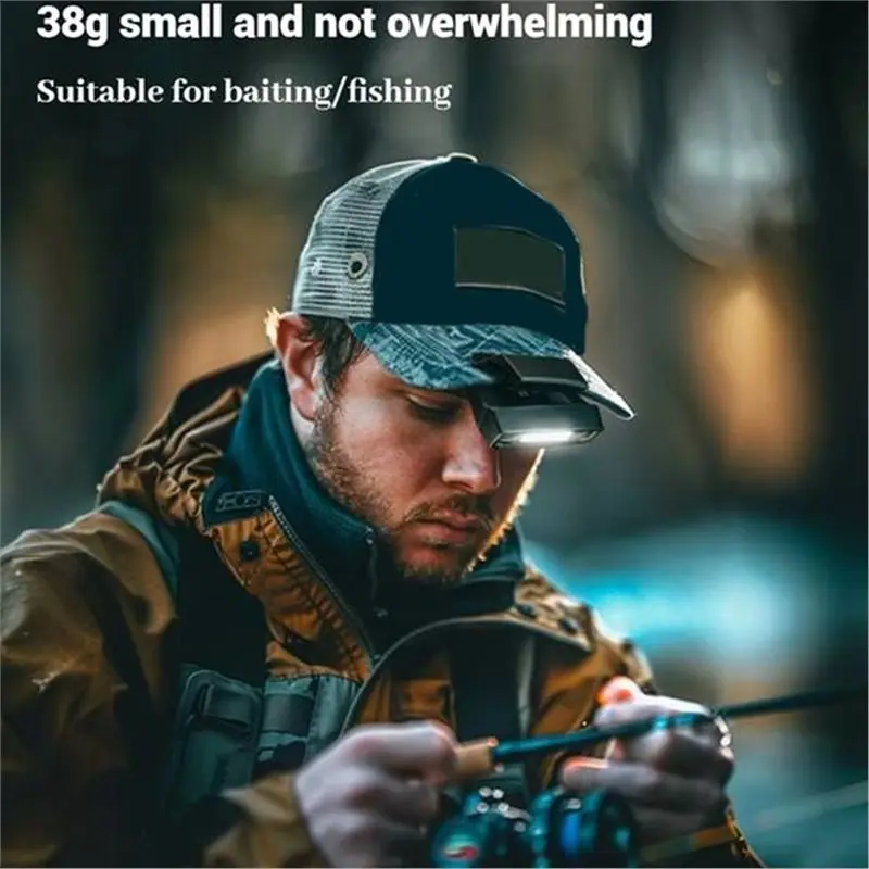 ABJN-Headlamp Rechargeable Headlight Ultralight USB Head Flashlight 180Lm Clip-On Hat Light Motion Sensor For Fishing Camping