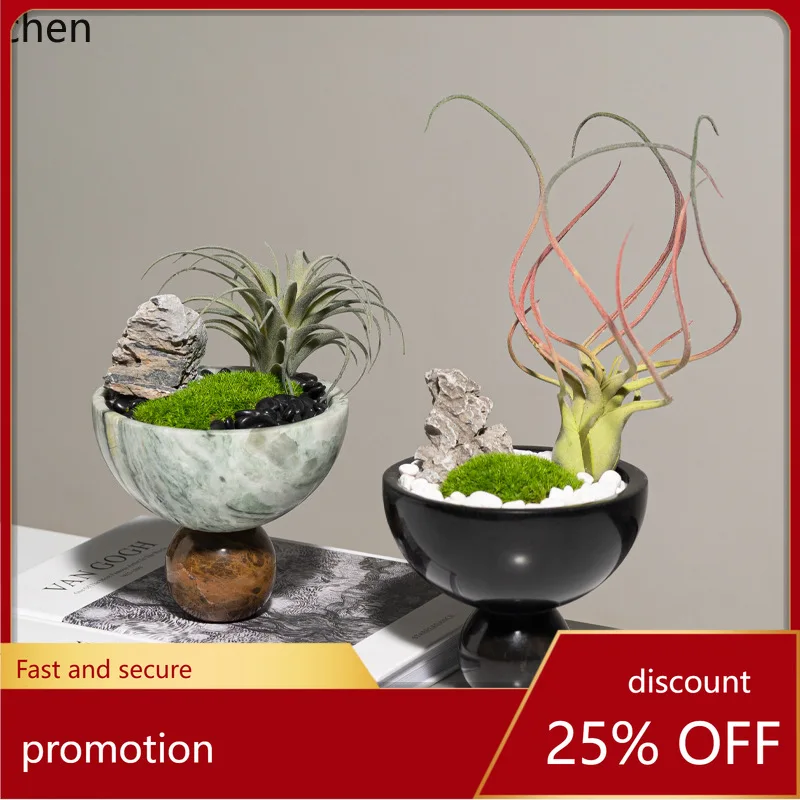 

YFY High-End Marble Imitation Floral Art Bonsai Green Plant Chinese Style Sales Office Discussion Desk Front Desk Desktop