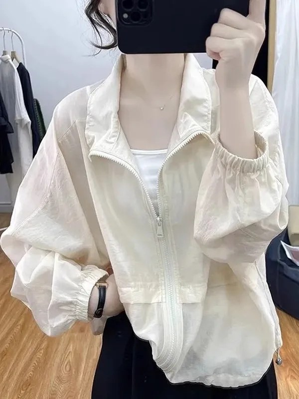 

Легкий свободный женский летний кардиган 2026 с длинными рукавами, защитой от солнца и УФ-излучения, воротником-стойкой, дышащий, для защиты от УФ-лучей