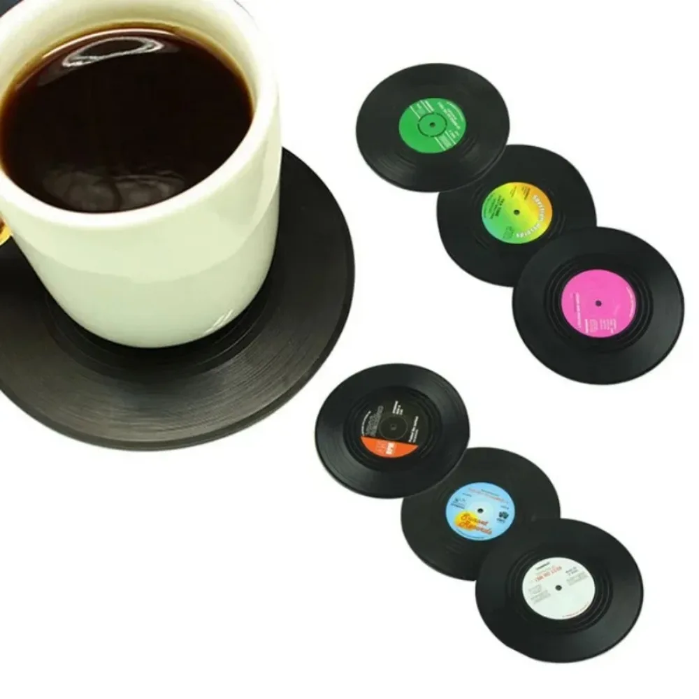 Vintage Vinyl CD Mat Six-Piece Board Thermal Insulation Mat Strips Coasters Coffee Cup Coaster Restaurant Tea Drinkware Kitchen