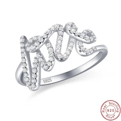 JIALY Sparkling European Pave AAA CZ LOVE Letter 925 Sterling Silver Finger Ring Stacked Band For Women Birthday Wedding Jewelry