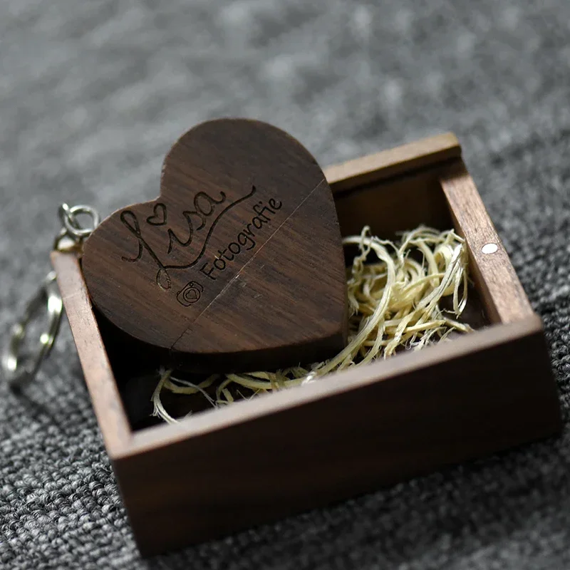 Heart Wedding Photography Gifts USB Flash Drive Free Custom Logo Wooden Pen Drive Real Capacity Memory Stick 64GB/32GB U Disk