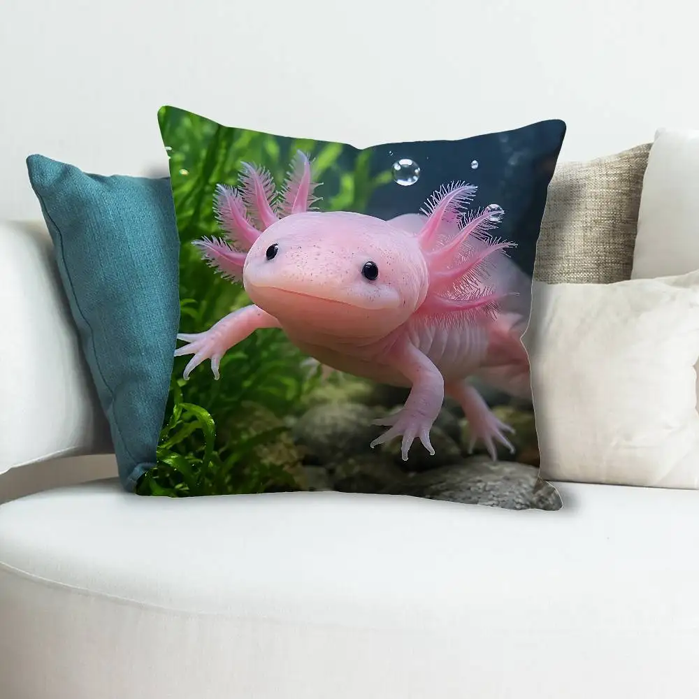 Cute pink A-Axolotl Cartoon Anime Celebrity Merchandise All-Match Printed Pillow Case Sofa Car Office Room Decoration Protector