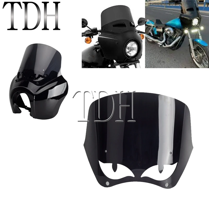 Smoke Headlight Fairing Windshield Replace Windscreen Wind Shield Screen For Harley Dyna Street Bob Sport Glide Cafe Racer Club