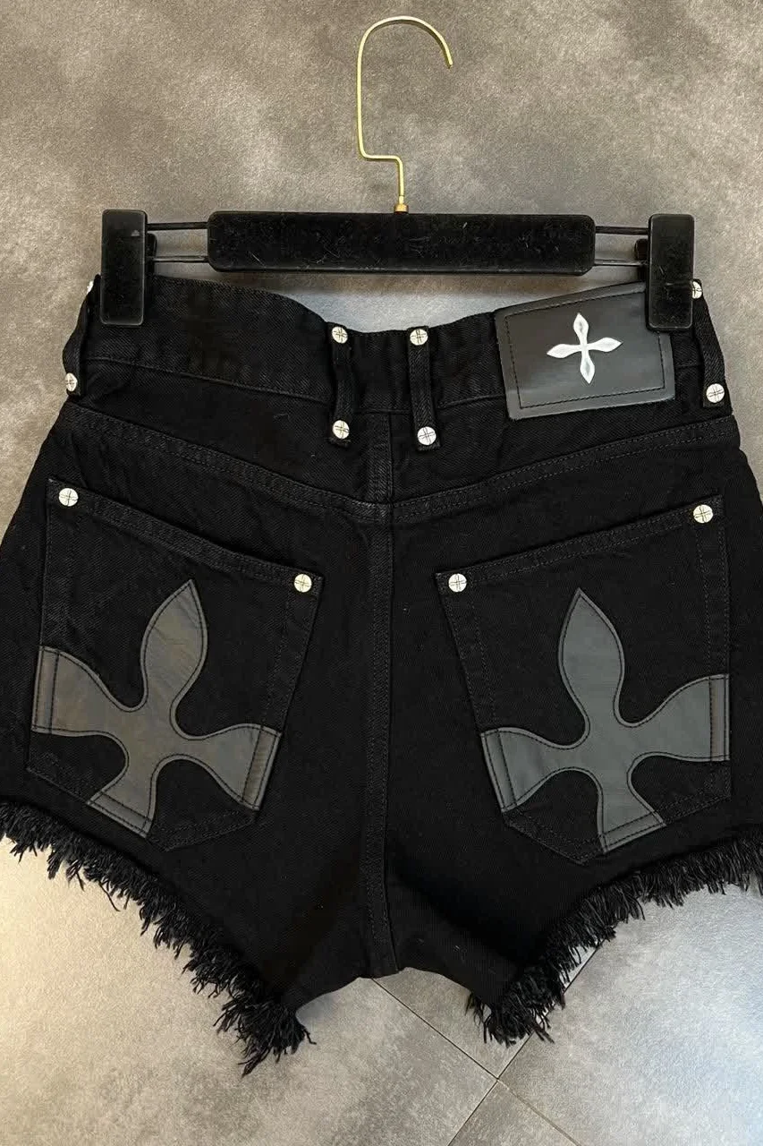 Summer Bandage Tassel Trend Jeans Female Black Raw Fringe Denim Shorts Women's Cool Dark Gothic Hip Hop Streetwear Short