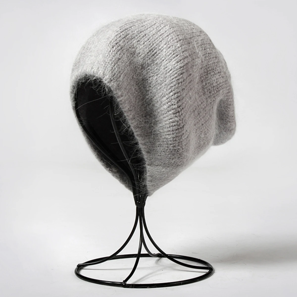 Unisex weiche, dünne Hasenhaar-Slouchy-Strickmütze, Strumpfmütze, Winter, warm, Bonbonfarben, Ski, winddicht, Mütze, einfarbig, modische Beanie-Mütze – Detail 9