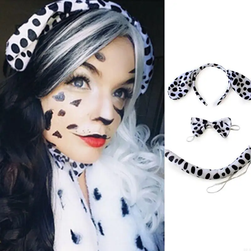 D0ub schattige dieren cosplay kostuum sets kinderen volwassen grote dalmatische vlekkelige hondenorenha
