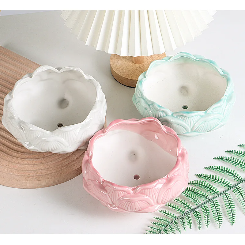 Lotus Old Village Flower Pot, Succulent Flower Pot Large Diameter Coarse Ceramic Mass Meat Platter Plant Pot Household Desktop