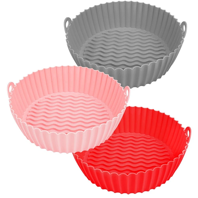 3Piece Silicone Air Fryer Liners Silicone Air Fryer Pot Baskets Baking Parchment Paper