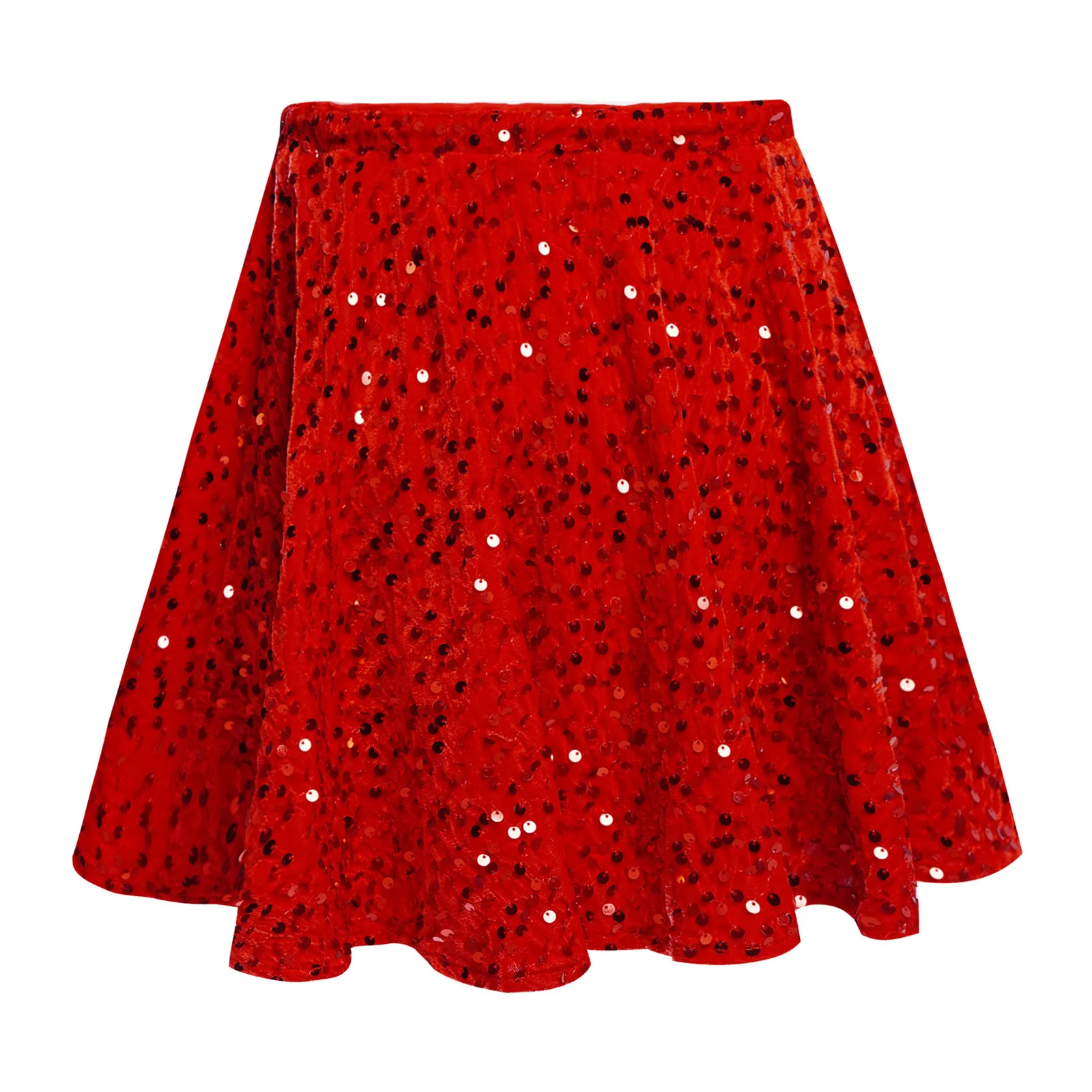 تنورة باليه للفتيات، تنورة مخملية متألقة بالترتر، تنانير مكشكشة بحزام مطاطي لأداء الرقص في حفلات عيد الميلاد