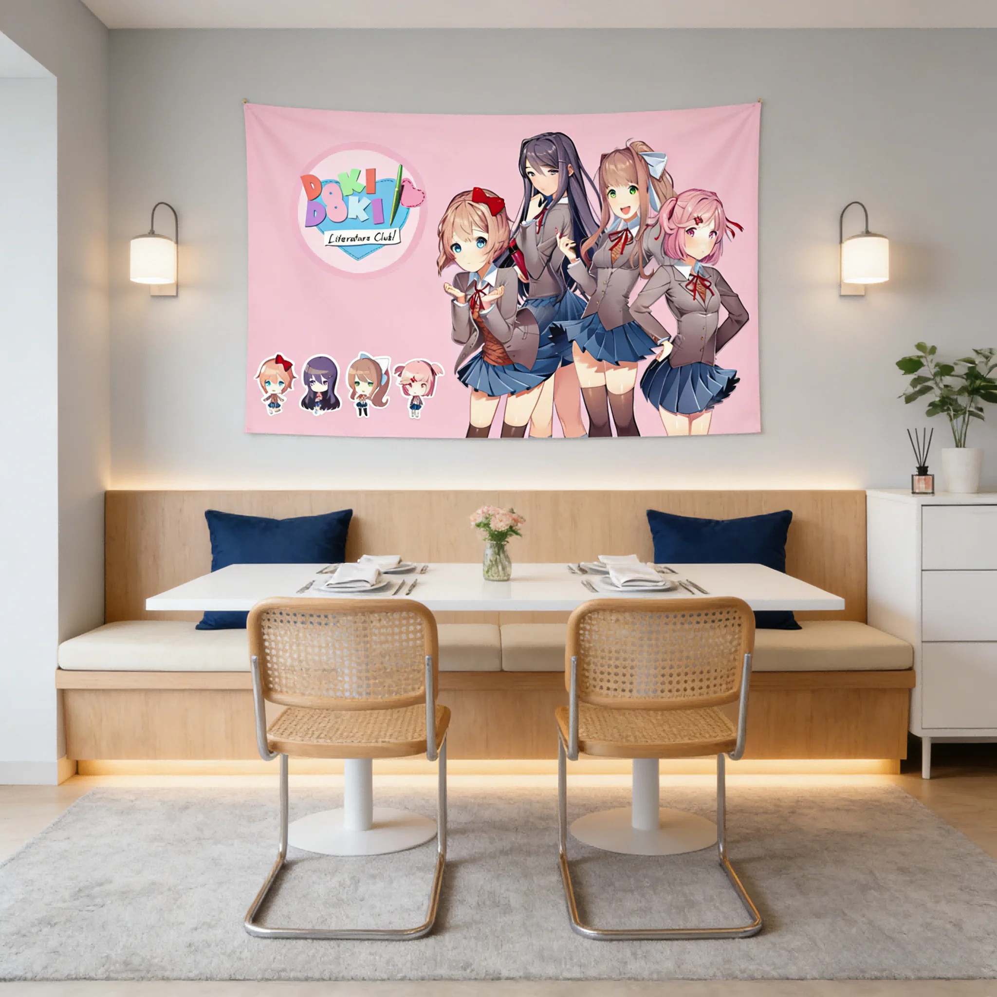 1 Stück D-Doki L-Literature C-Club Wandteppich, INS-Stil, niedlicher Anime, ideal für Schlafzimmer, Studentenwohnheim, Spielzimmer, Kawaii Anime Wanddekoration für Zuhause – Detail 8