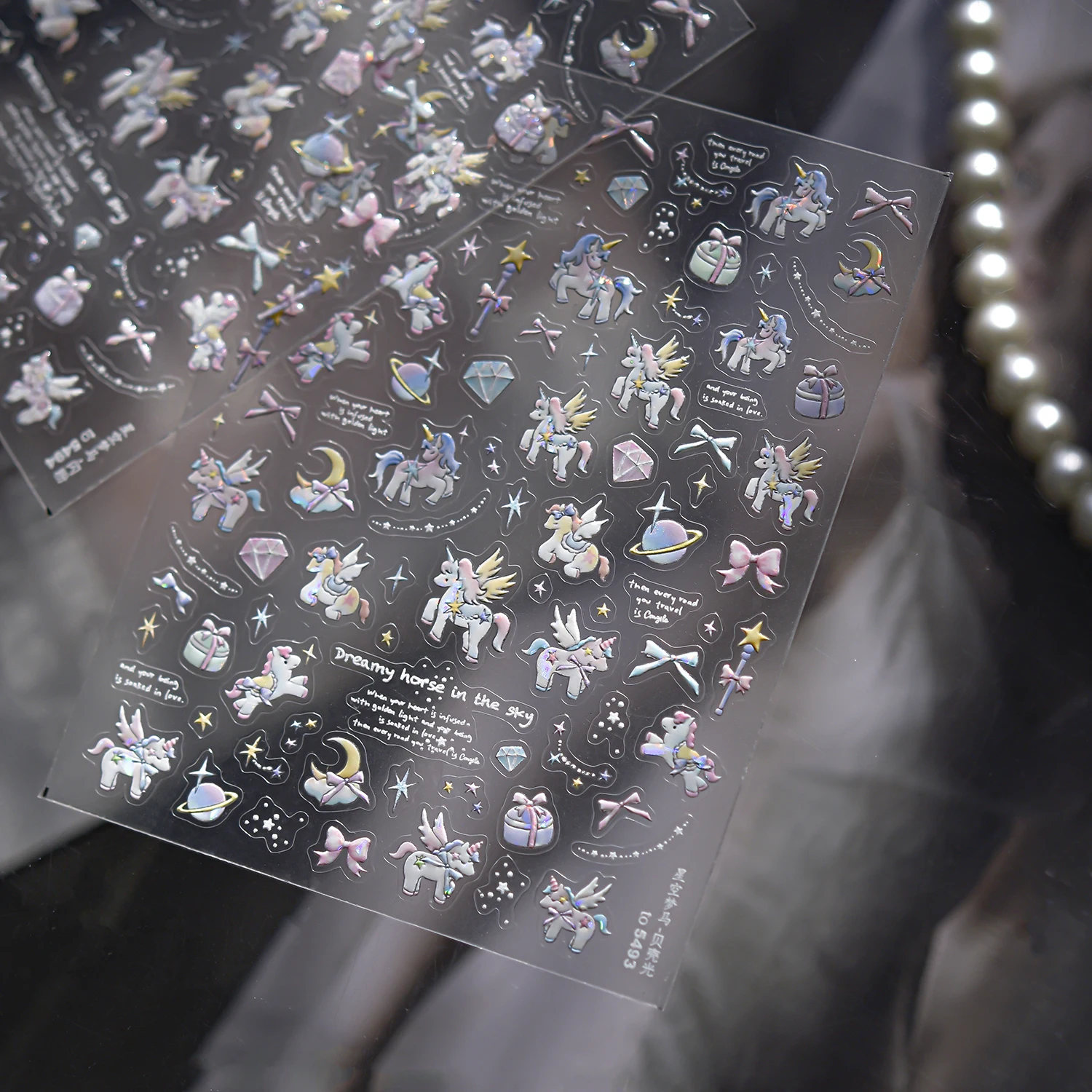 1PCS 5D Pastell Glitter Verträumte Pony Nagel Aufkleber Stern Dot Nail art Zubehör Magische Märchen Stil Fantasie Aufkleber
