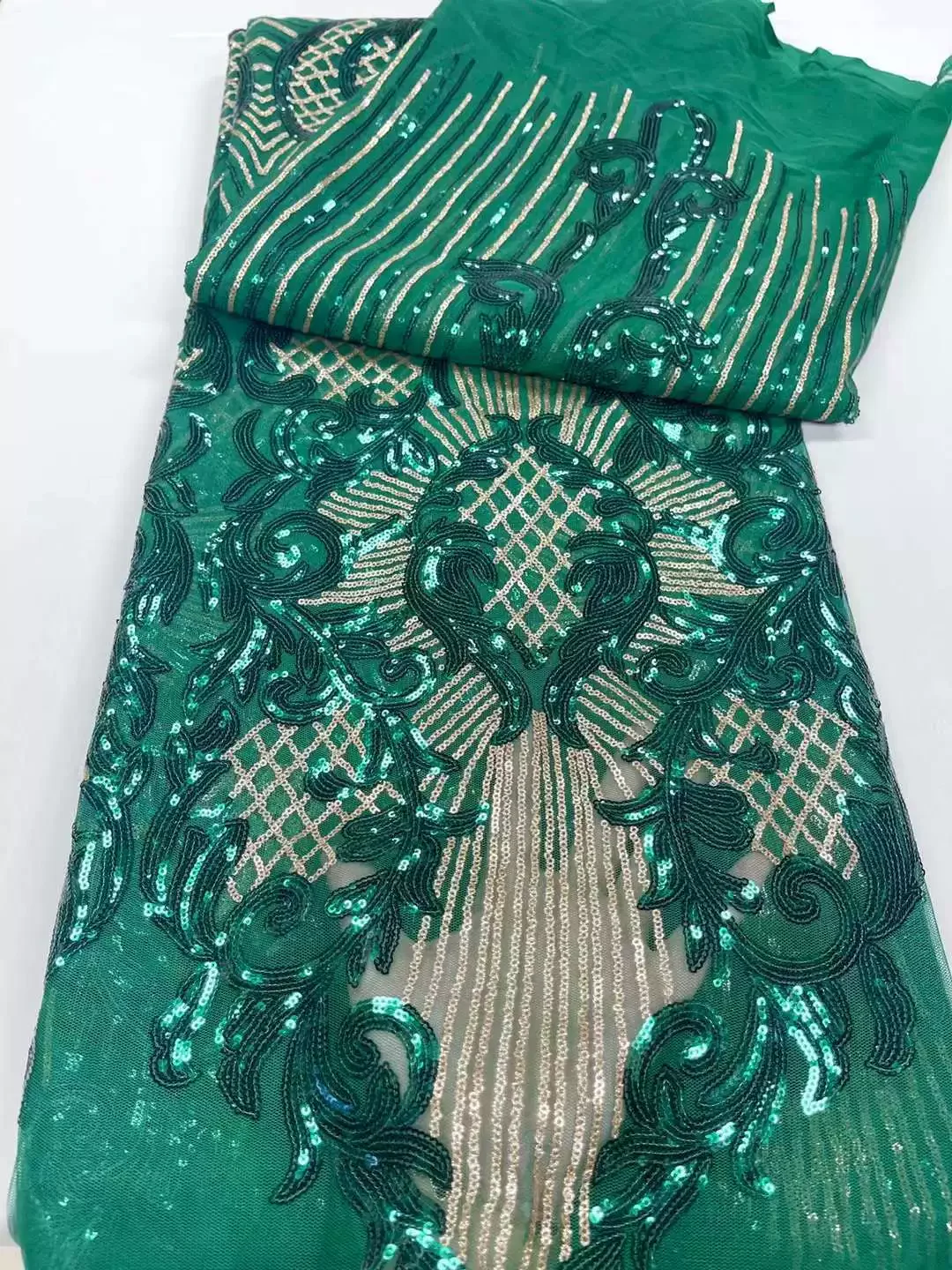 5yard Positioning flower sequin embroidery lace fabric wedding dress Cheongsam clothing designer fabric for sewing