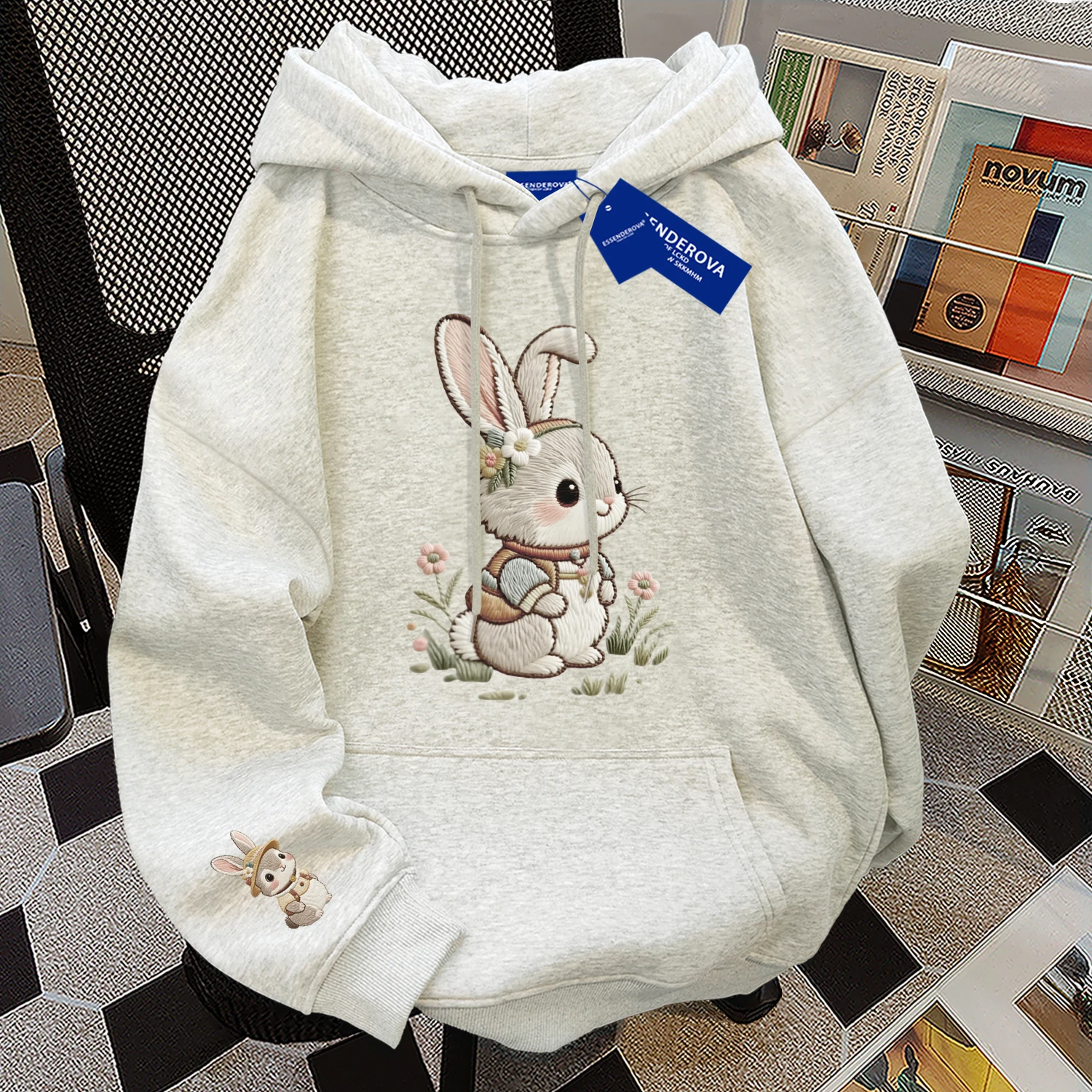 Cute Little Rabbit Watermelon Design Hoodie Student Style Women's Trendy Brand Couple's Hooded Sweatshirt Streetwear