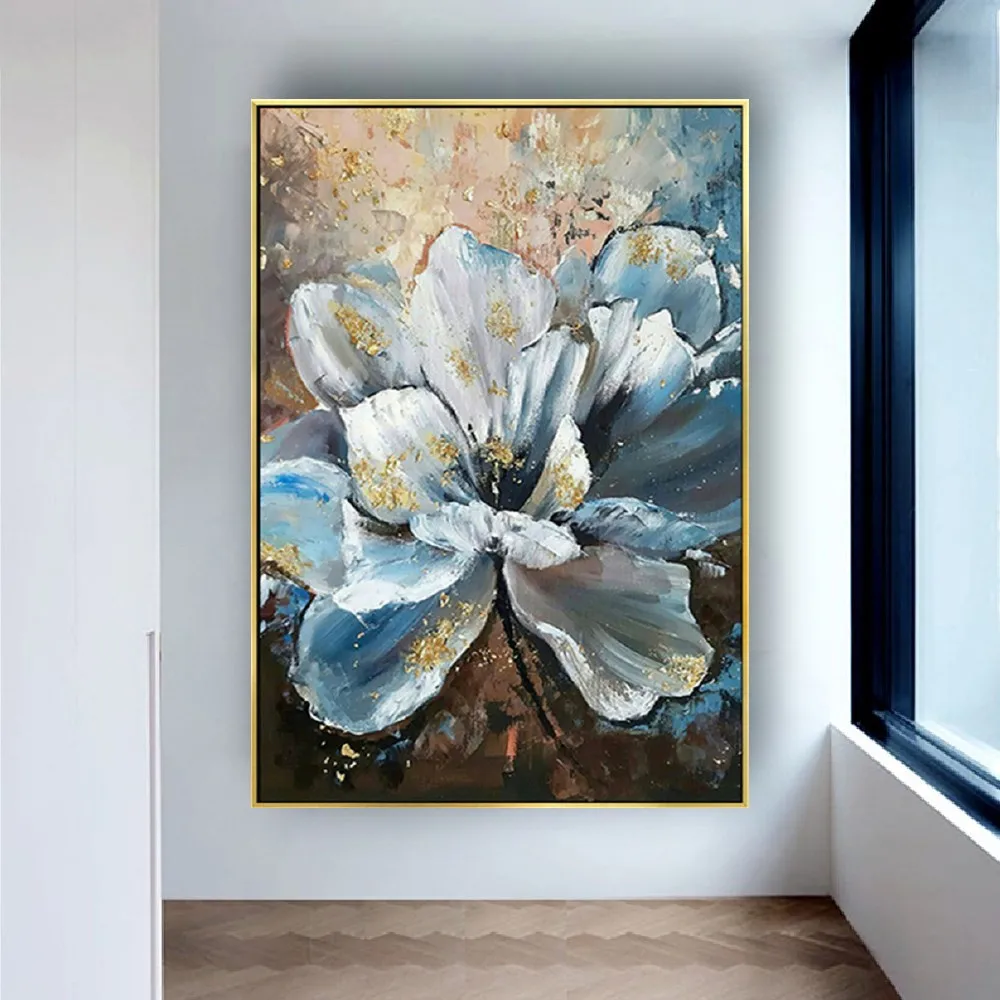 Modern Poster Golden Leaves And Gold Foil Flower Oil Painting On Canvas Handmade By Skilled Painter Home Decor Wall Art Picture