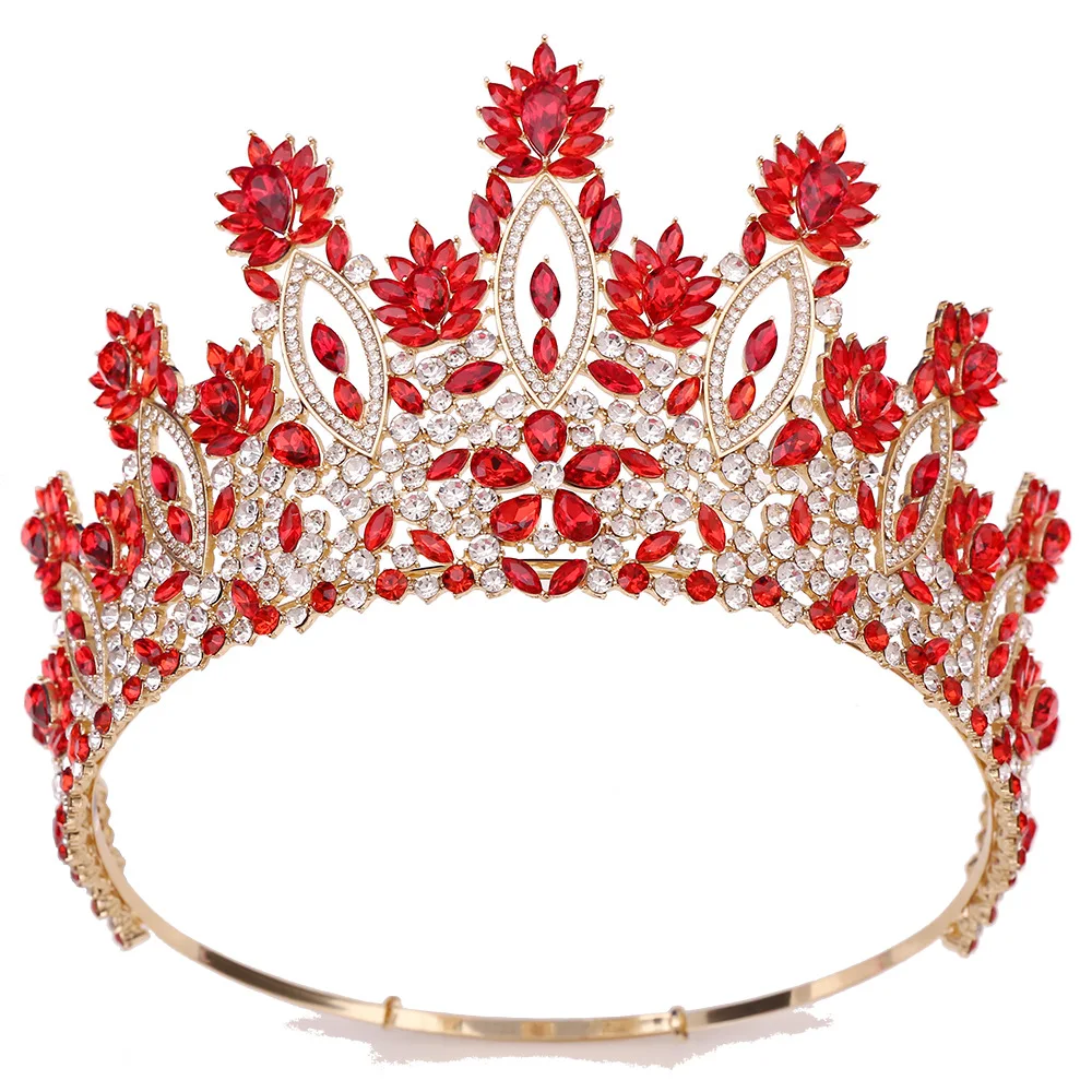 Large Crowns For Queen Crystal Royal Round Tiara Crown For Pageant Miss Universe Diadem Wedding Hair Jewelry Headdress Corona