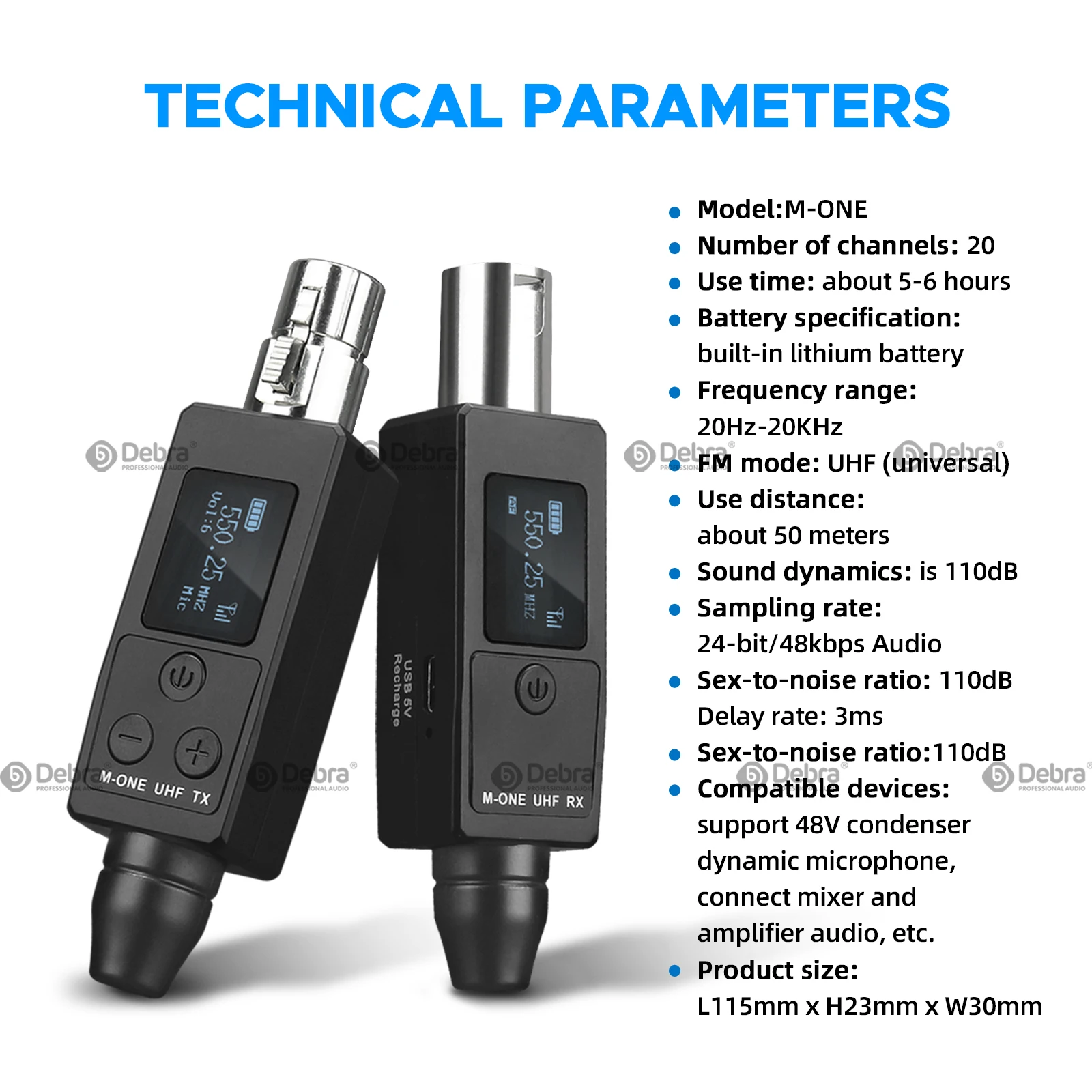M-ONE Tragbares drahtloses UHF-Sender- und Empfängersystem, 20-Frequenz einstellbar, für tragbares Mikrofon, Gitarre, Audio – Detail 14