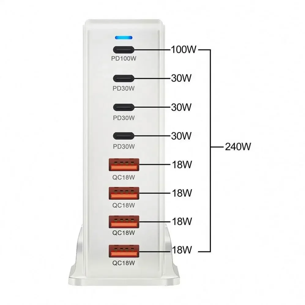 Szybka ładowarka biurowa USB 240 W z 8-portową stacją dokującą 4A 4C Quick PD Charger