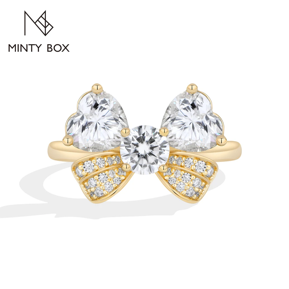 Mintybox Luxury Heart Cut Moissanite Rings S925 Sterling Silver Bow Knot Ring Love Engagement Wedding Jewelry Anniversary Gifts
