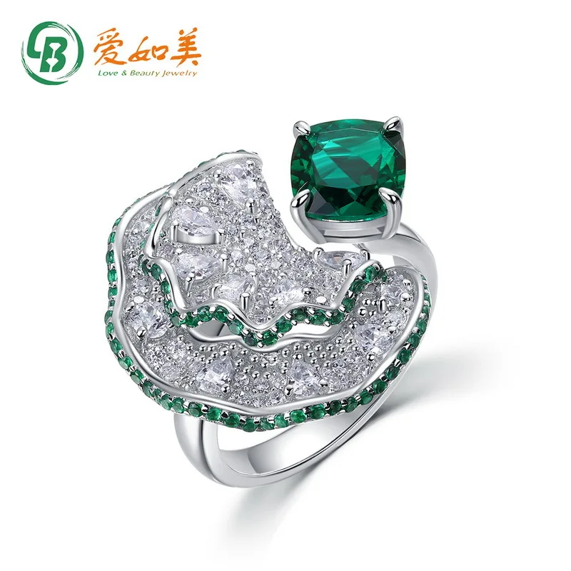 

New Seiko Full Diamond Petal Ring for Women 18K Gold PT950 Platinum Silver Plated 7-Layer Gold Nurturing Emerald Ring