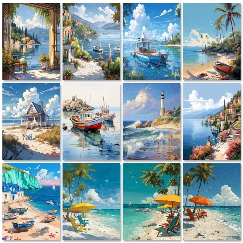 

GATYZTORY Diy Paint By Numbers Kit For Adults Unique Gifts Art Kits For Adults A Seaside Cottage Paint By Numbers For Adults Acr
