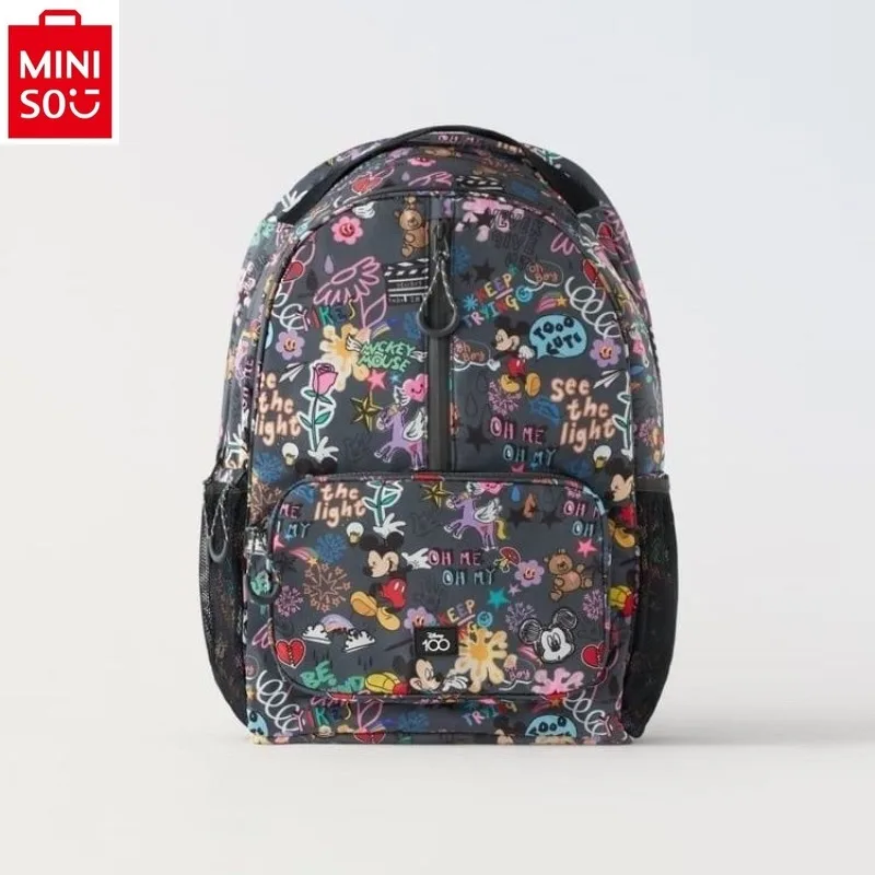 MINISO Disney Cartoon Mickey Backpack Casual Large Capacity Student Lightweight Printed Fashion Backpack