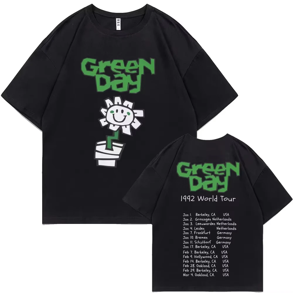 Best Famous Band Green Day 1992 World Tour T Shirts Men women Vintage Gothic Rock Tshirt Women pure Cotton Casual T-shirts